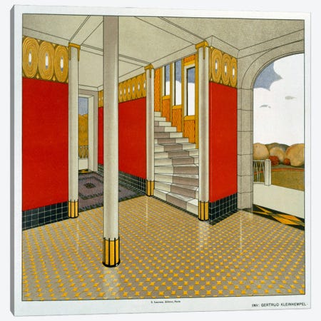 Stylised Entrance Hall and Stairs, German, Leinhemple, Gertrude. Early 1900s Canvas Print #BMN35} by Unknown Artist Canvas Wall Art