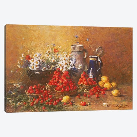 Still life of flowers and fruit  Canvas Print #BMN3607} by Hubert Bellis Canvas Artwork