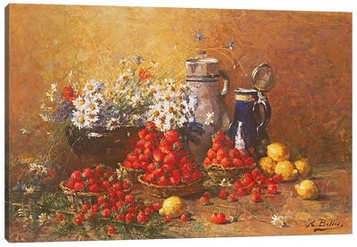 Still life of flowers and fruit  Canvas Art Print
