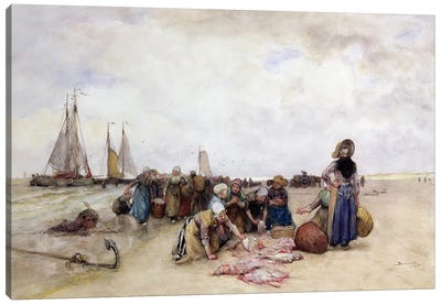 Fish Sale on the Beach  Canvas Art Print - Tradesmen