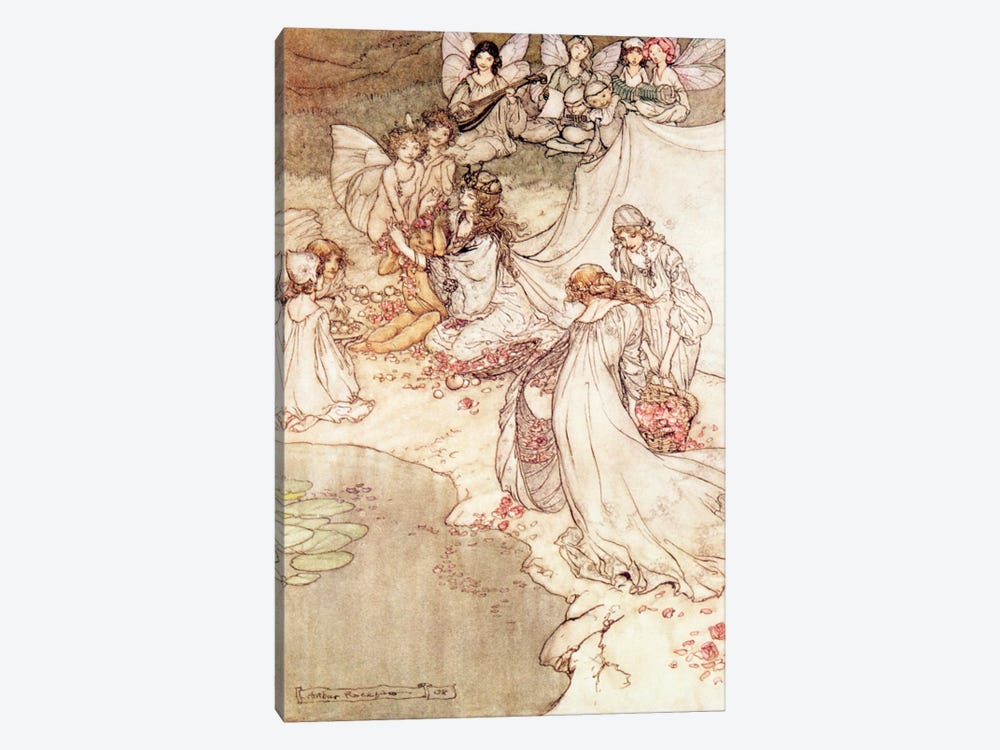 Illustration for a Fairy Tale, Fairy Queen Covering a Child with Blossom by Arthur Rackham 1-piece Art Print