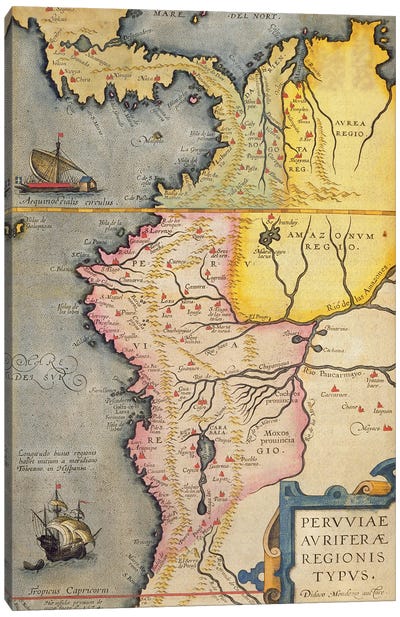 Map of the gold-bearing regions in Peru, from the 'Atlas Maior, Sive Cosmographia Blaviana', 1662  Canvas Art Print - Peru
