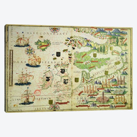 Map of Europe, from a facsimile of the 'Miller Atlas' by Pedro and Jorge Reinel, and Lopo Homem, made in 1519 Canvas Print #BMN3640} by Unknown Artist Canvas Print