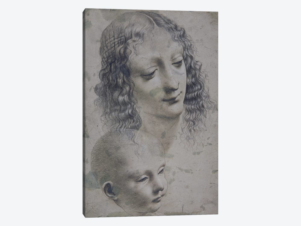 The head of a woman and the head of a baby  by Leonardo da Vinci 1-piece Canvas Artwork