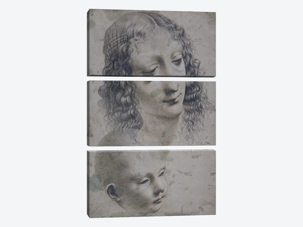 The head of a woman and the head of a baby  by Leonardo da Vinci 3-piece Canvas Wall Art