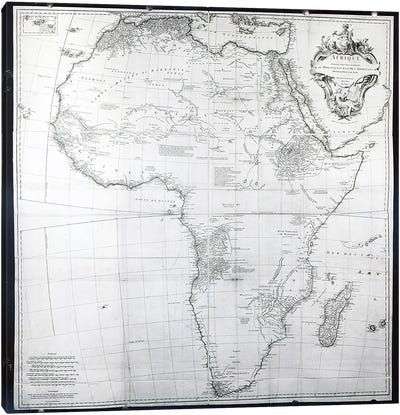 Map of Africa, engraved by Guillaume Delahaye, 1749  Canvas Art Print - Africa Art