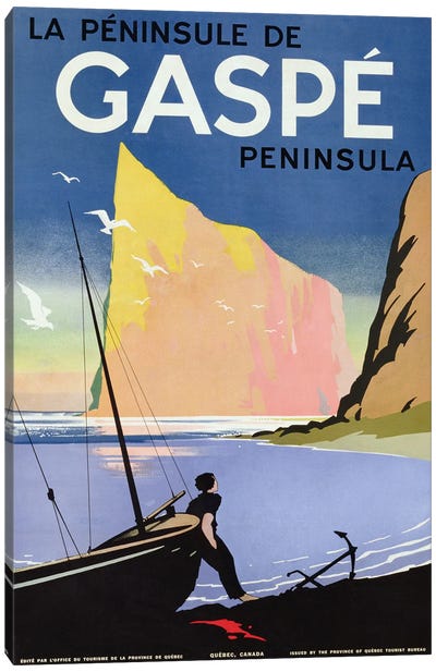 Poster advertising the Gaspe peninsula, Quebec, Canada, c.1938  Canvas Art Print