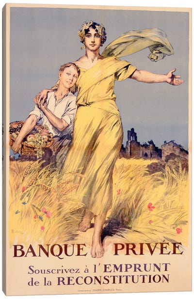 'Banque Privee: Souscrivez a l'Emprunt de la Reconstitution', poster advertising the National Loan  Canvas Art Print