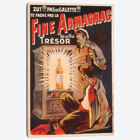 'Zut!!! Pas de Galette!!! Te Fache Pas la Fine Armagnac, Est une Vrai Tresor', poster advertising brandy, c.1910  Canvas Print #BMN3657} by Eugene Oge Canvas Art Print