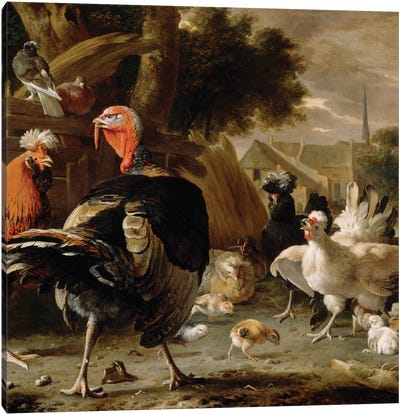 Poultry Yard, c.1668  Canvas Art Print - Chicken & Rooster Art