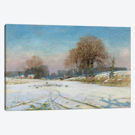 Herding Sheep in Wintertime  Canvas Print #BMN3687} by Frank Hind Canvas Artwork