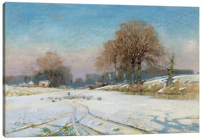Herding Sheep in Wintertime  Canvas Art Print