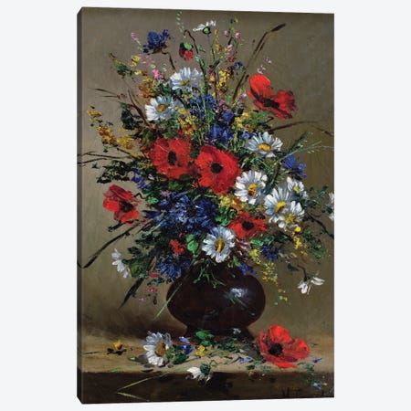 Poppies and Daisies  Canvas Print #BMN3721} by Eugene Henri Cauchois Canvas Artwork