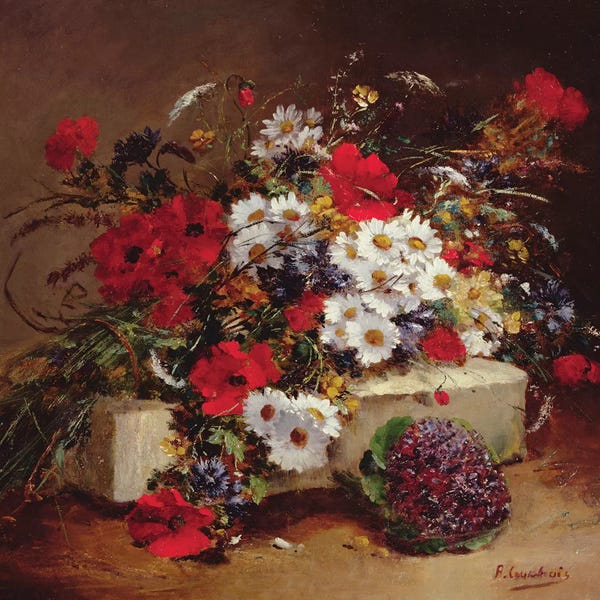 Botanical Still Life: Poppies and Daisies  by Eugene Henri Cauchois
