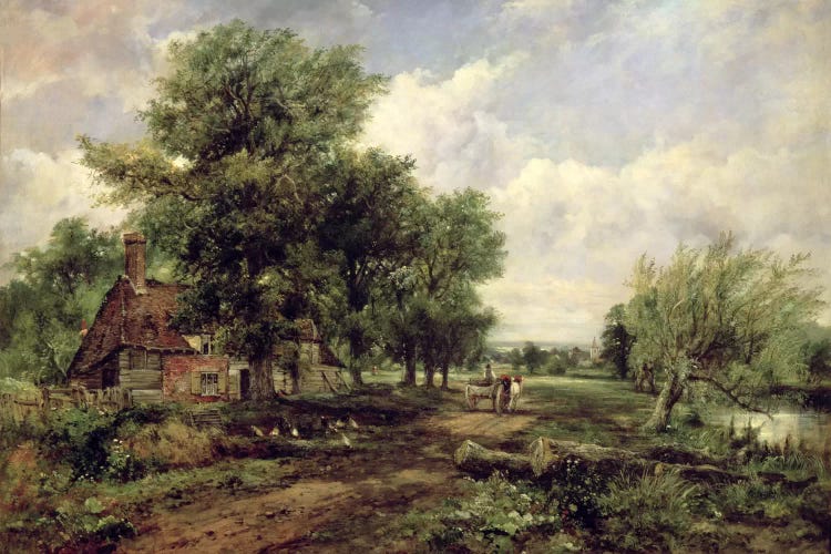 Wooded River Landscape With A Cottage And A Horse Drawn Cart