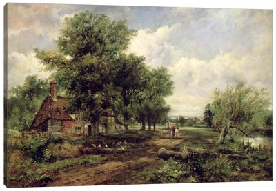 Wooded River Landscape With A Cottage And A Horse Drawn Cart Canvas Art Print