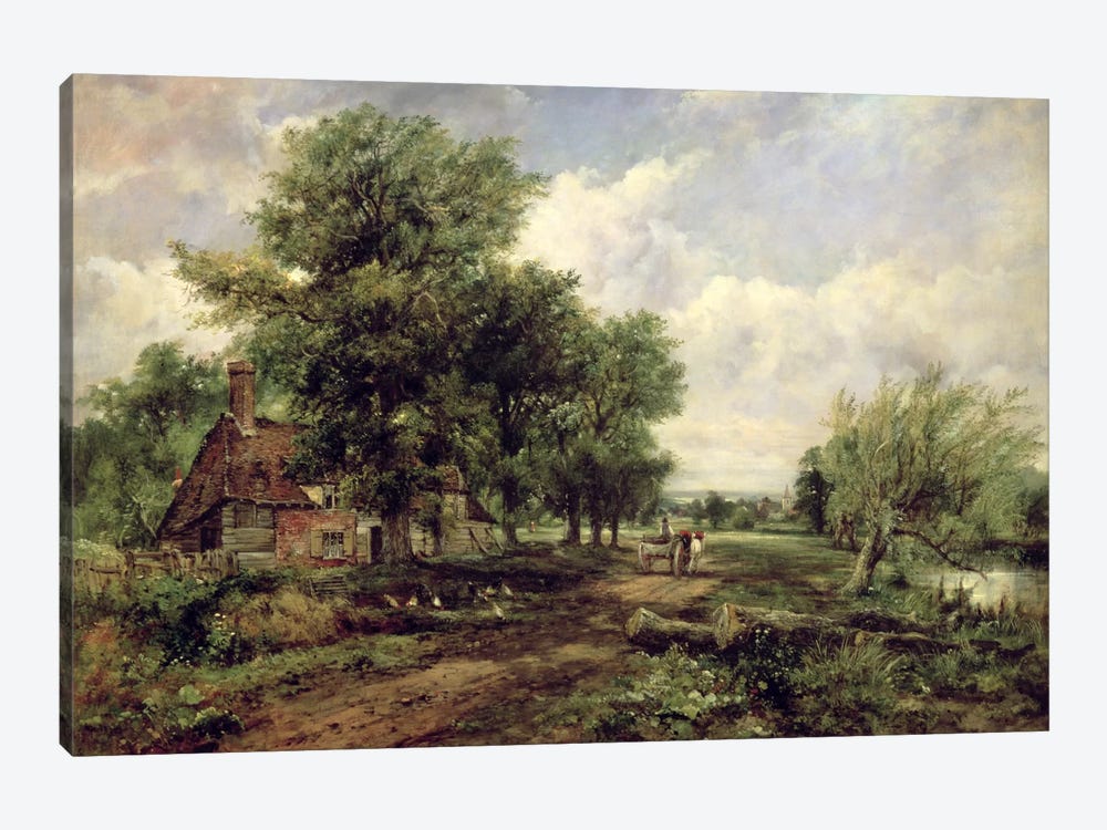 Wooded River Landscape With A Cottage And A Horse Drawn Cart by Frederick Waters Watts 1-piece Canvas Art