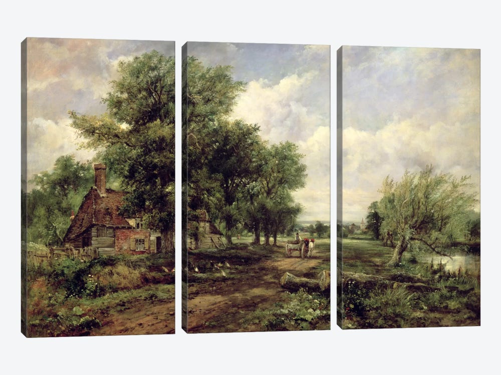 Wooded River Landscape With A Cottage And A Horse Drawn Cart by Frederick Waters Watts 3-piece Canvas Art