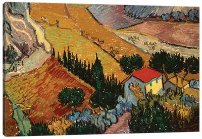 Landscape with House and Ploughman, 1889  Canvas Art Print - Vincent van Gogh