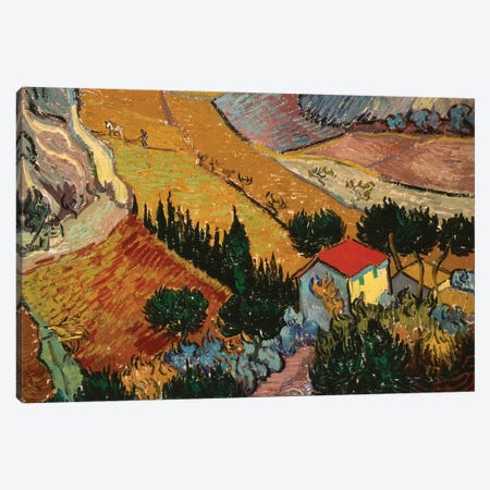 Landscape with House and Ploughman, 1889  Canvas Print #BMN3788} by Vincent van Gogh Canvas Art