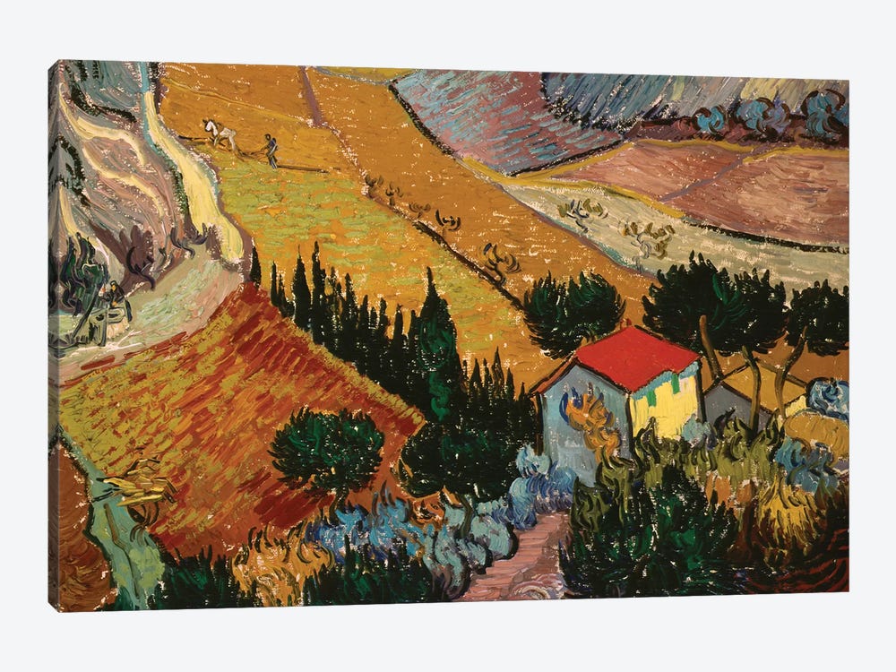 Landscape with House and Ploughman, 1889  by Vincent van Gogh 1-piece Canvas Artwork