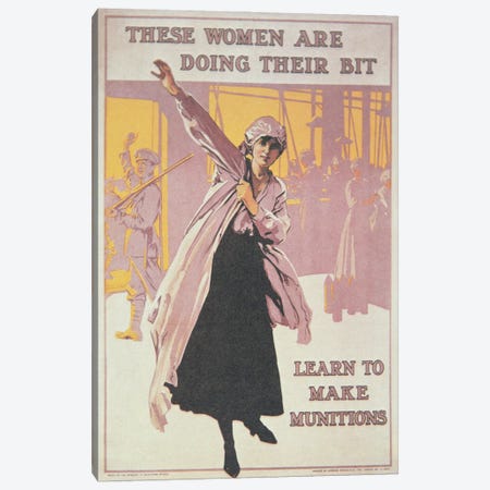 Poster depicting women making munitions  Canvas Print #BMN3797} by English School Canvas Wall Art