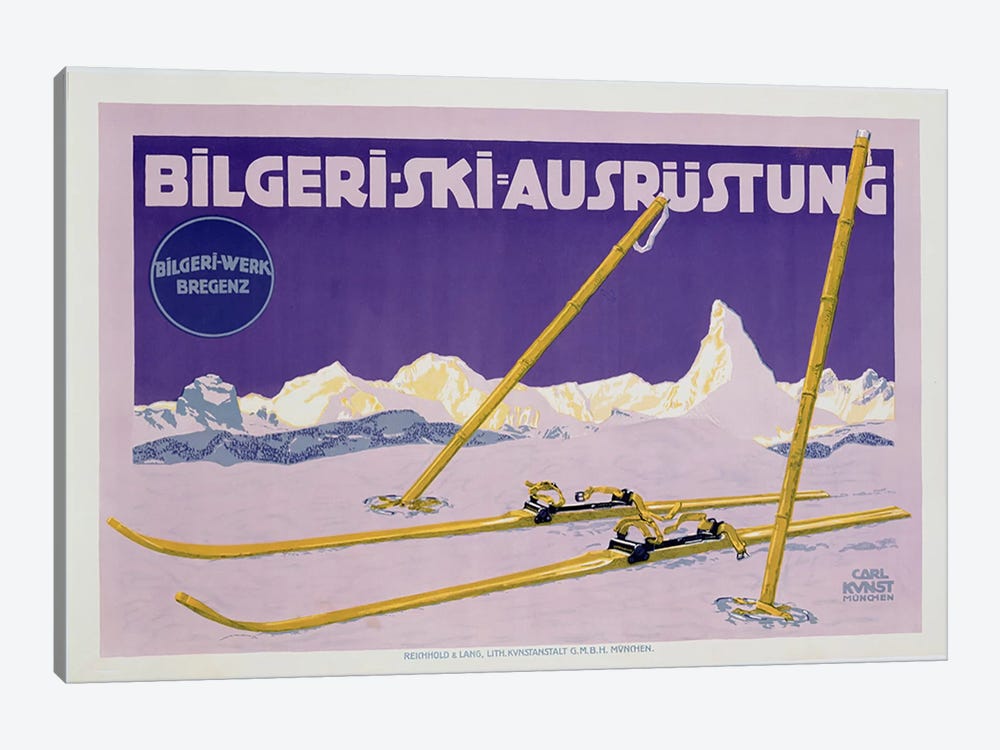 Advertisement for skiing in Austria, c.1912  by Carl Kunst 1-piece Canvas Print