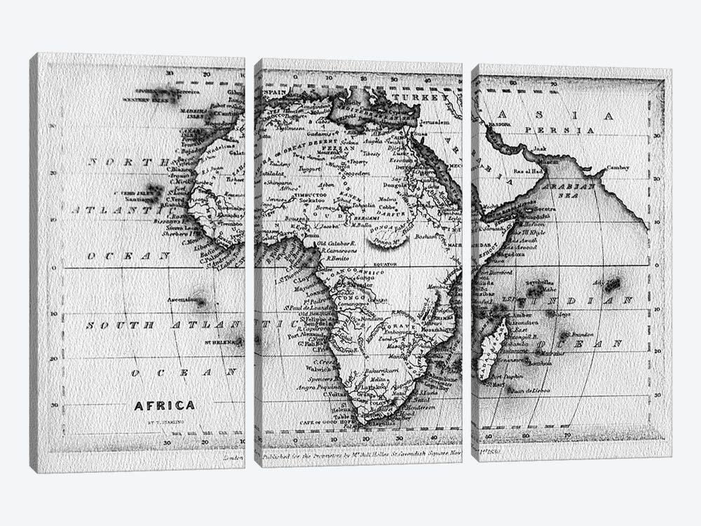 Map of Africa, engraved by Thomas Stirling, published by Edward Bull, 1830  by English School 3-piece Canvas Artwork