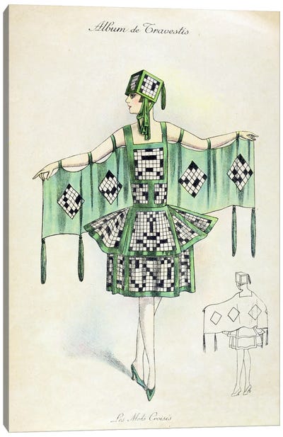 'Crossword' Fancy Dress costume, c.1920 (colour litho) Canvas Art Print - French School