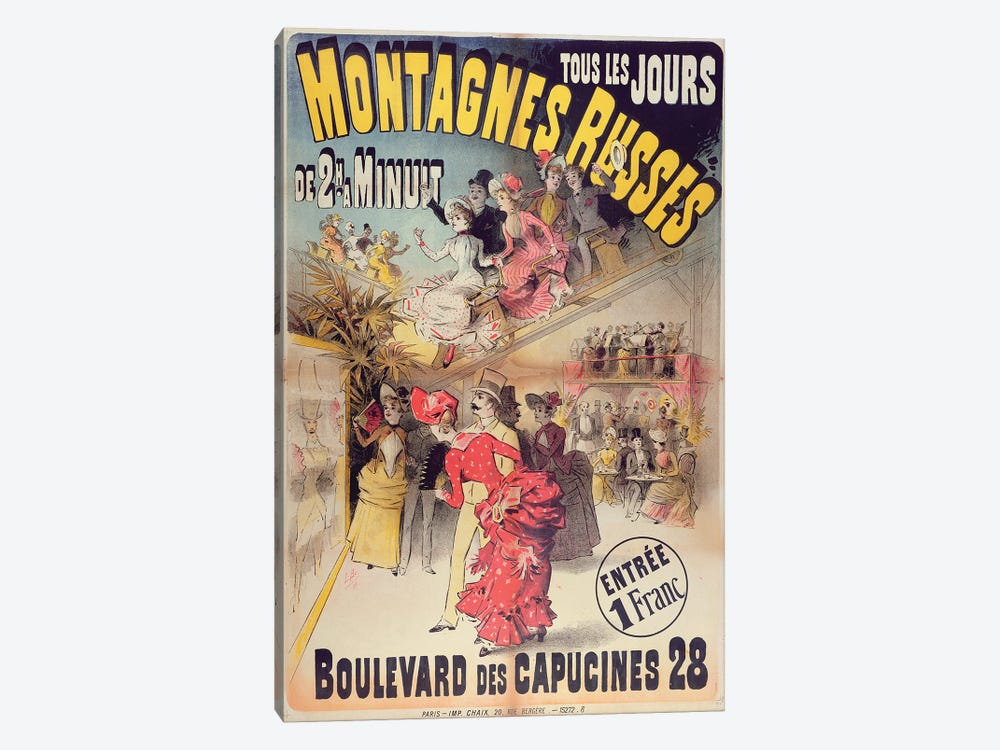 Poster advertising the 'Montagnes Russes' Roller Coaster in the Boulevard des Capucines, Paris, 1888  1-piece Canvas Art