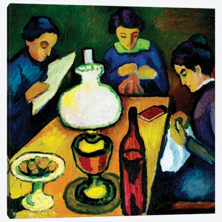 Three Women at the Table by the Lamp, 1912  Canvas Print #BMN3924} by August Macke Canvas Print