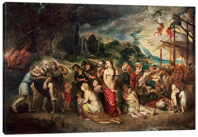 Aeneas prepares to lead the Trojans into exile, c.1602  Canvas Art Print - Peter Paul Rubens