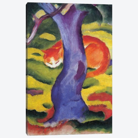 Cat behind tree, 50x70 cm Canvas Print #BMN3990} by Franz Marc Canvas Art Print