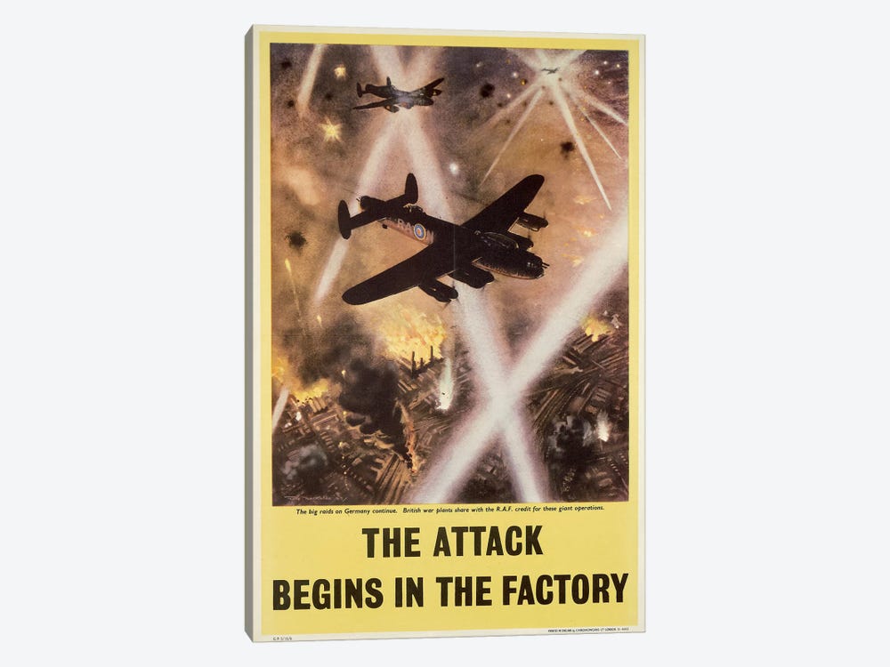Attack begins in factory, propaganda poster from World War II by Unknown Artist 1-piece Canvas Art