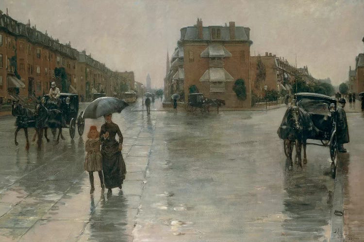 Rainy day in Boston, by Frederick Childe Hassam, 1885, oil on canvas