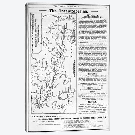 Map of the Trans-Siberian Railway, produced by J. Bartholomew & Co., c.1920  Canvas Print #BMN4098} by English School Canvas Art Print