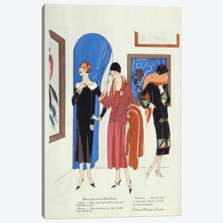 Fashion designs for visitors to art galleries by Paul Poiret and Philippe et Gaston Canvas Print #BMN40} by French School Canvas Artwork