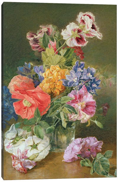 Roses, Poppy and Pelargonia Canvas Art Print
