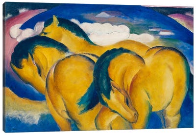 The Little Yellow Horses, 1912  Canvas Art Print - Blue & Yellow Art