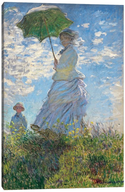 Woman with a Parasol - Madame Monet and Her Son, 1875  Canvas Art Print - Best Selling Portraits