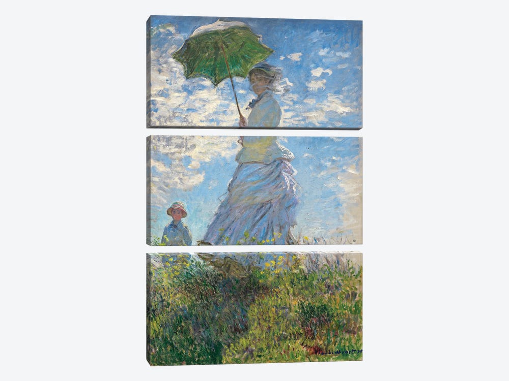 Woman with a Parasol - Madame Monet and Her Son, 1875  by Claude Monet 3-piece Canvas Wall Art