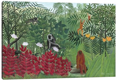 Tropical Forest With Monkeys, 1910 Canvas Art Print - Primate Art
