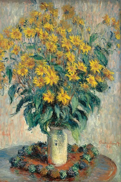 Pottery Still Life: Jerusalem Artichoke Flowers, 1880  by Claude Monet