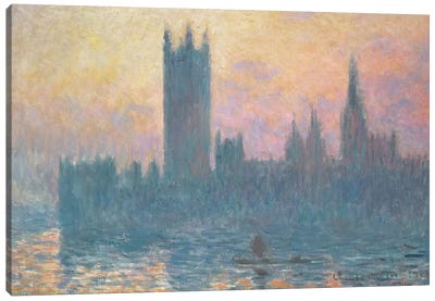 The Houses of Parliament, Sunset, 1903  Canvas Art Print - Mist & Fog Art