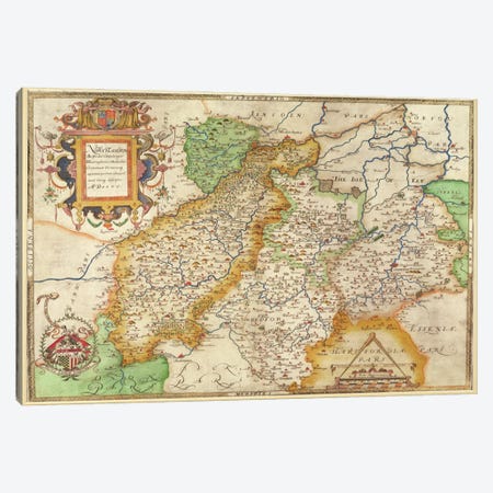 Map Of Northampton And Adjacent Counties, Atlas Of England And Wales, 1576  Canvas Print #BMN432} by Christopher Saxton Canvas Print
