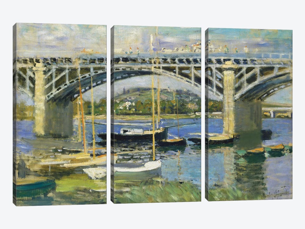 Bridge over the River at Argenteuil, 1874  by Claude Monet 3-piece Canvas Art Print