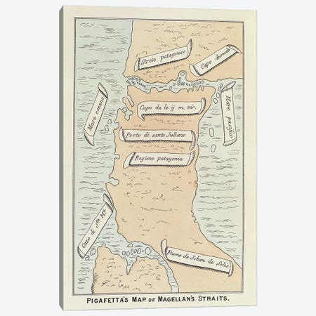 Pigafetta's Map Of Magellan's Straits Canvas Print #BMN4353} by Antonio Pigafetta Canvas Wall Art
