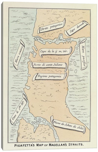 Pigafetta's Map Of Magellan's Straits Canvas Art Print