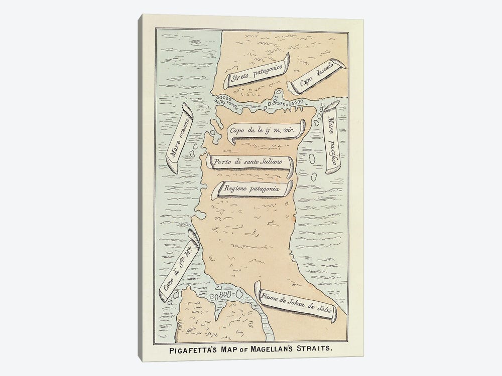 Pigafetta's Map Of Magellan's Straits by Antonio Pigafetta 1-piece Canvas Print