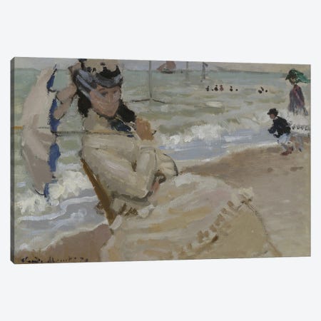 Camille on the Beach in Trouville, 1870  Canvas Print #BMN4365} by Claude Monet Canvas Wall Art
